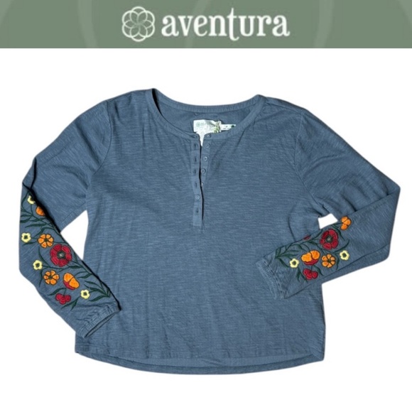 AVENTURA JULIANA ORGANIC COTTON LONG SLEEVE EMBROIDERED HENLEY **NWT** - Picture 1 of 9